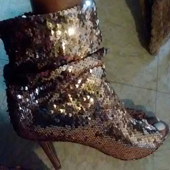 sequin open toe booties